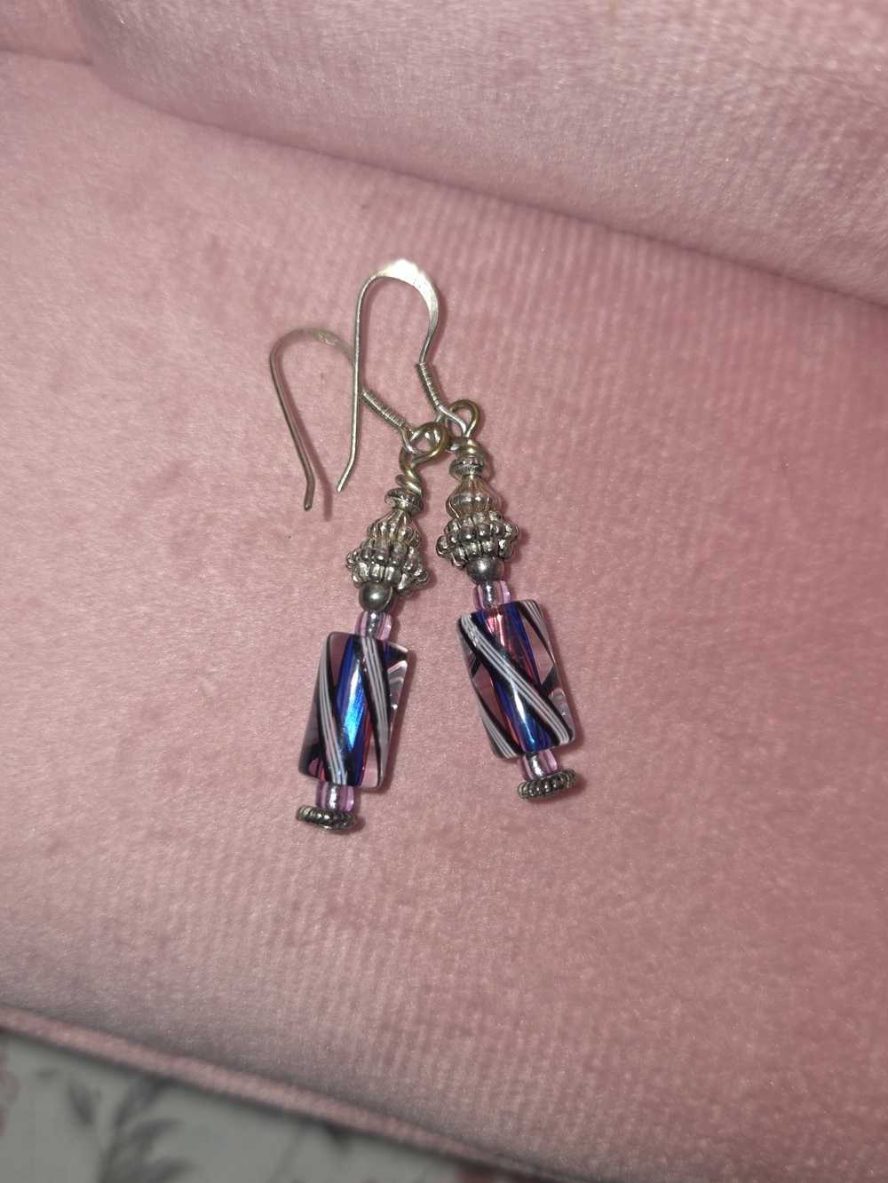 Sterling Silver Swirl Blown Glass Dangle Earrings